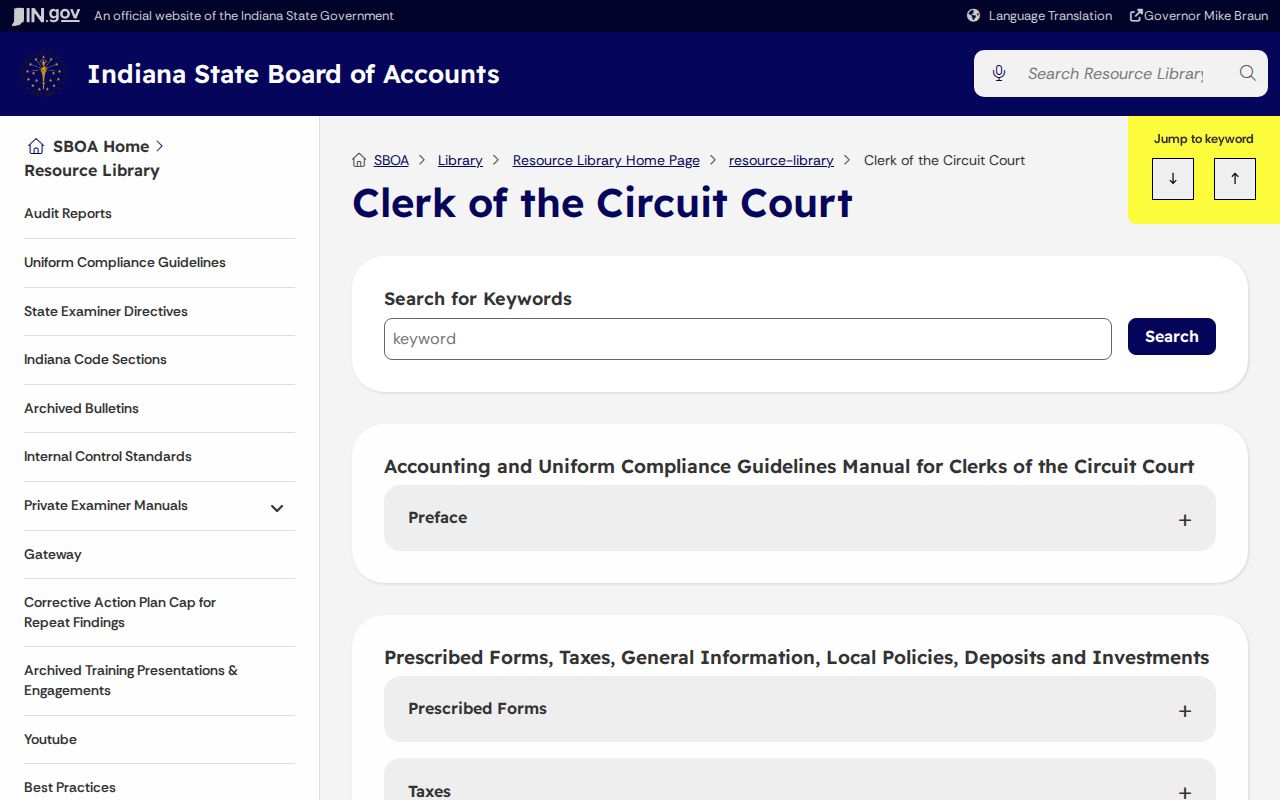 Parke County court case records clerk fee resources