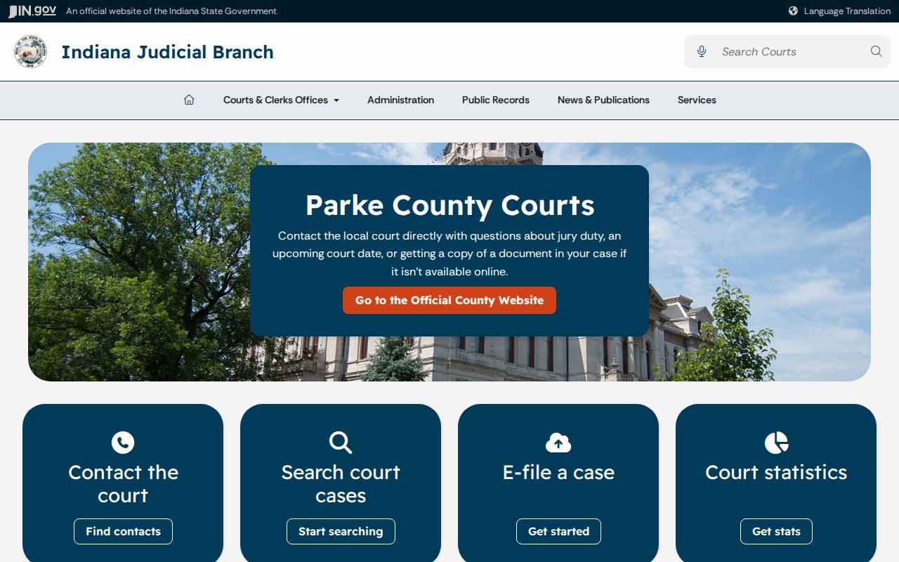 Indiana Judicial Branch Parke County docket contacts
