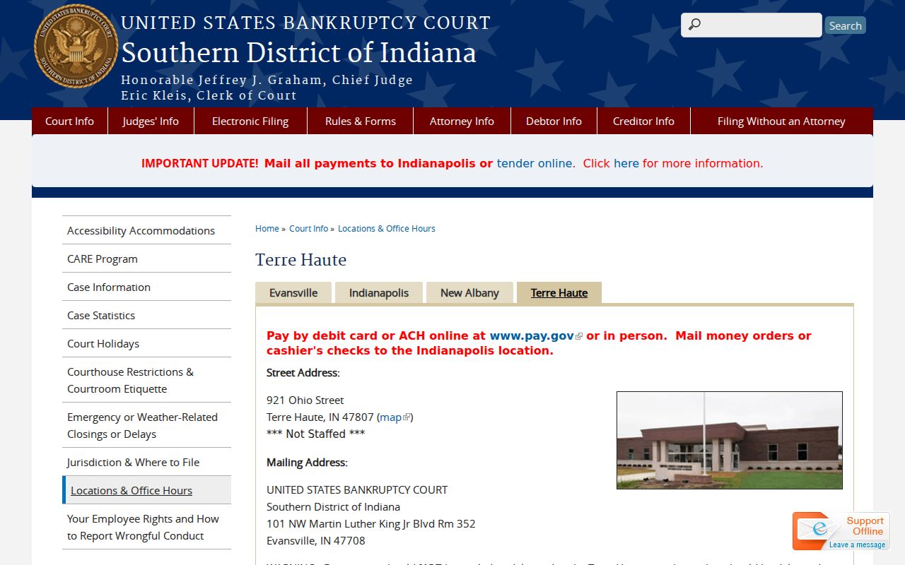 Official bankruptcy court Terre Haute division route for Marshall
