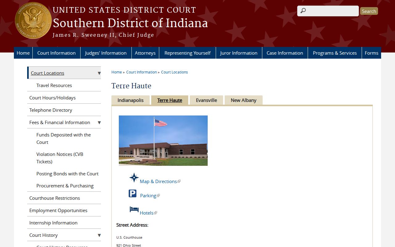 Southern District Terre Haute division information for federal cases from Marshall