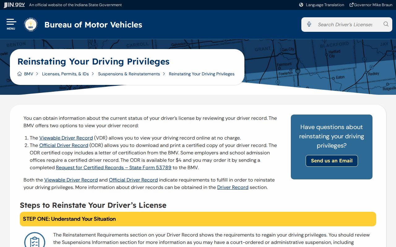 Indiana BMV guidance for reinstating driving privileges after court resolution